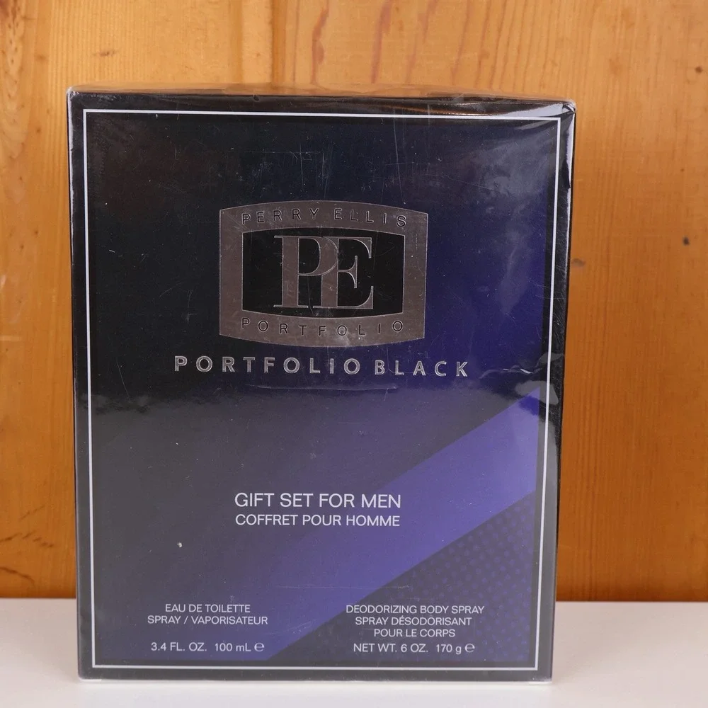 Perry Ellis Portfolio Black Men's Gift Set 3.4 oz EDT + 6 oz Body Spray New
